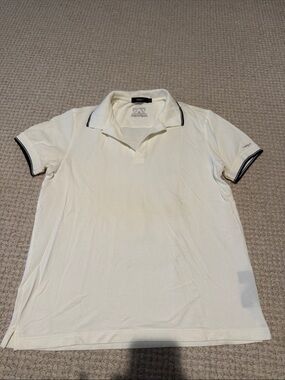 Zegna Sport Tailored White Polo with Navy Trim - Lightweight Short Sleeve